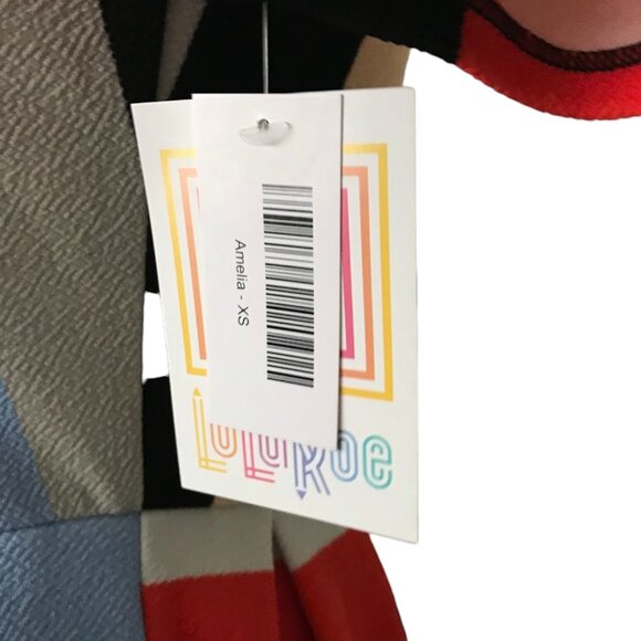 NWT Lularoe Amelia Dress XS – Striped Fit & Flare w/ Pockets & Back Zip Dopamine - Picture 7 of 7